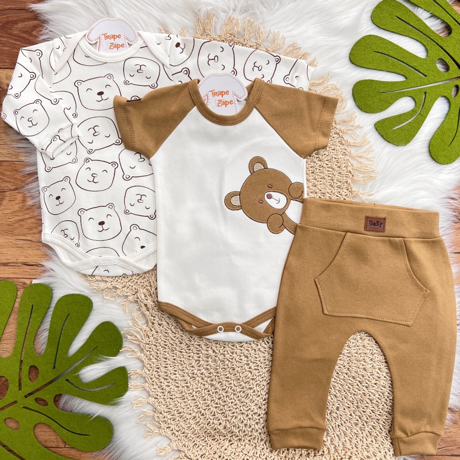 Conj. de Malha 3 peças - Bear - Off White e Caramelo